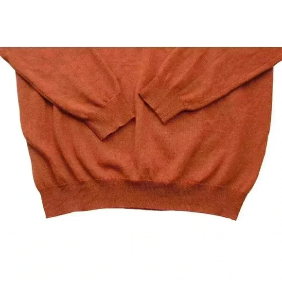 Joseph Abboud Mens Large 100% Extra Fine Merino Wool Burnt Orange V-Neck Sweater - Picture 5 of 9